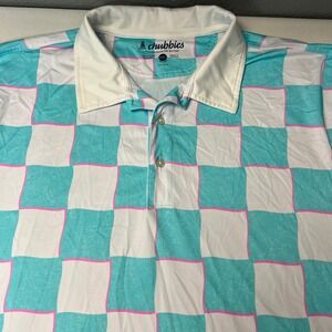 Chubbies The Pawn Golf Polo Shirt Bright Blue Checkered Print Short Sleeve‎ XXL